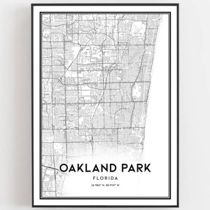 Oakland Park Kaart Afdrukken, Oakland Park Kaart Poster Wall Art, Fl Stadsplattegrond, Florida Print Stratenplan Decor, Wegenkaart Cadeau
