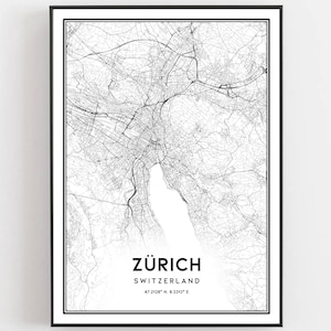 Zürich Karte Druck, Zürich Karte Poster Wandkunst, Zürich Stadtplan, Zürich Print Straßenkarte Dekor, Straßenkarte Geschenk, B243