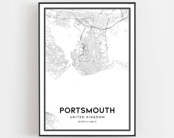 Portsmouth Map Print, Portsmouth Map Poster Wall Art, Portsmouth  City Map, Portsmouth Print Street Map Decor, Road Map Gift