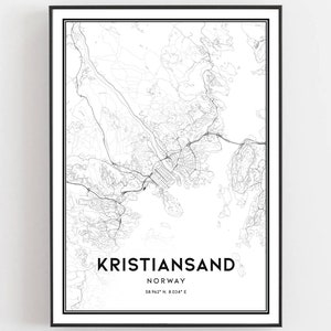 Kristiansand Karte Druck, Kristiansand Karte Poster Wandkunst, Kristiansand Stadtplan, Kristiansand Print Straßenkarte Dekor, Straßenkarte B1186