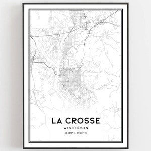 La Crosse Map Print, La Crosse Map Poster Wall Art, Wi City Map, Wisconsin Print Street Map Decor, Road Map Gift, B858