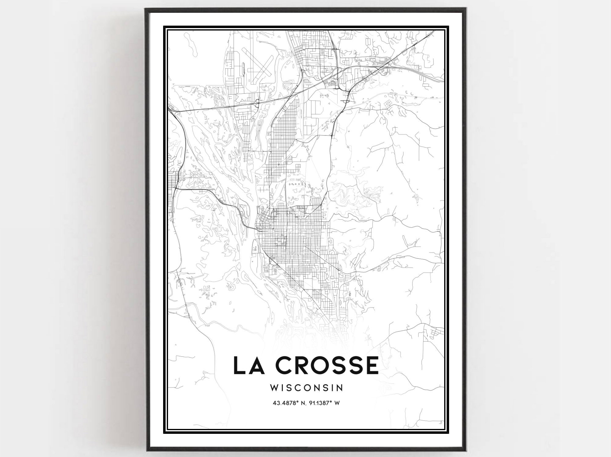 La Crosse Map Print La Crosse Map Poster Wall Art Wi City Etsy