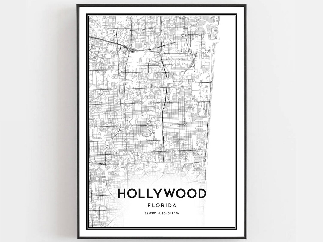 Hollywood Map Print, Hollywood Map Poster Wall Art, Fl City Map ...