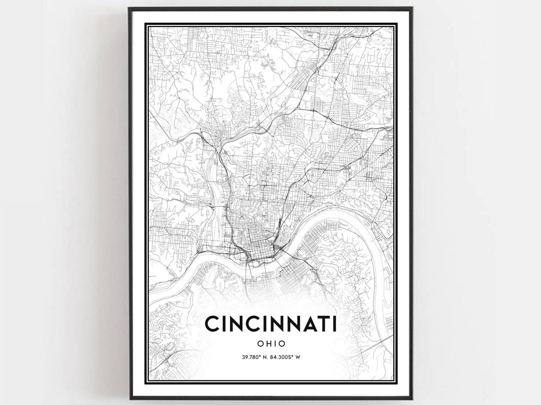 Cincinnati Map Print, Cincinnati Map Poster Wall Art, Oh City Map, Ohio ...