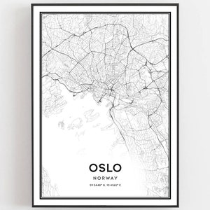 Oslo Kaart Afdrukken, Oslo Kaart Poster Wall Art, Oslo Stadsplattegrond, Oslo Print Stratenplan Decor, Wegenkaart Cadeau, B303