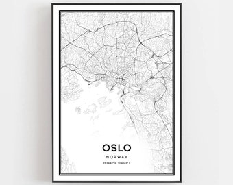 Oslo Map Print, Oslo Map Poster Wall Art, Oslo  City Map, Oslo Print Street Map Decor, Road Map Gift, B303