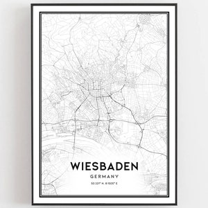 Wiesbaden Karte Druck, Wiesbaden Karte Poster Wandkunst, Wiesbaden Stadtplan, Wiesbaden Druck Straßenkarte Dekor, Straßenkarte Geschenk, B356