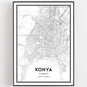 Konya Karte Druck, Konya Karte Poster Wandkunst, Konya Stadtplan, Konya Print Straßenkarte Dekor, Straßenkarte Geschenk, B285