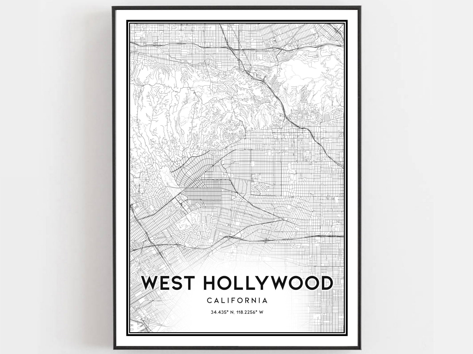 West Hollywood Map Print West Hollywood Map Poster Wall Art Etsy UK