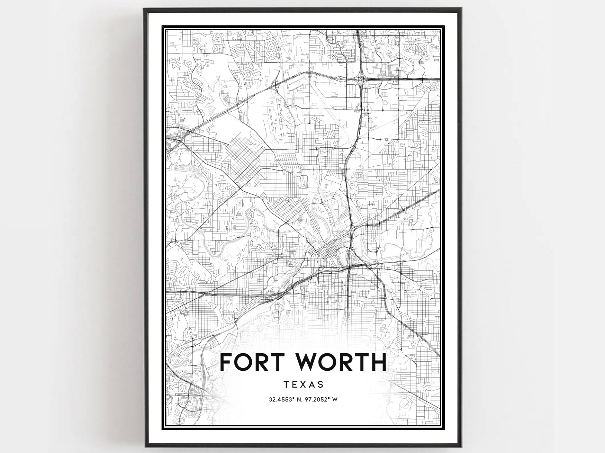 Fort Worth Map Print Fort Worth Map Poster Wall Art Tx City - Etsy
