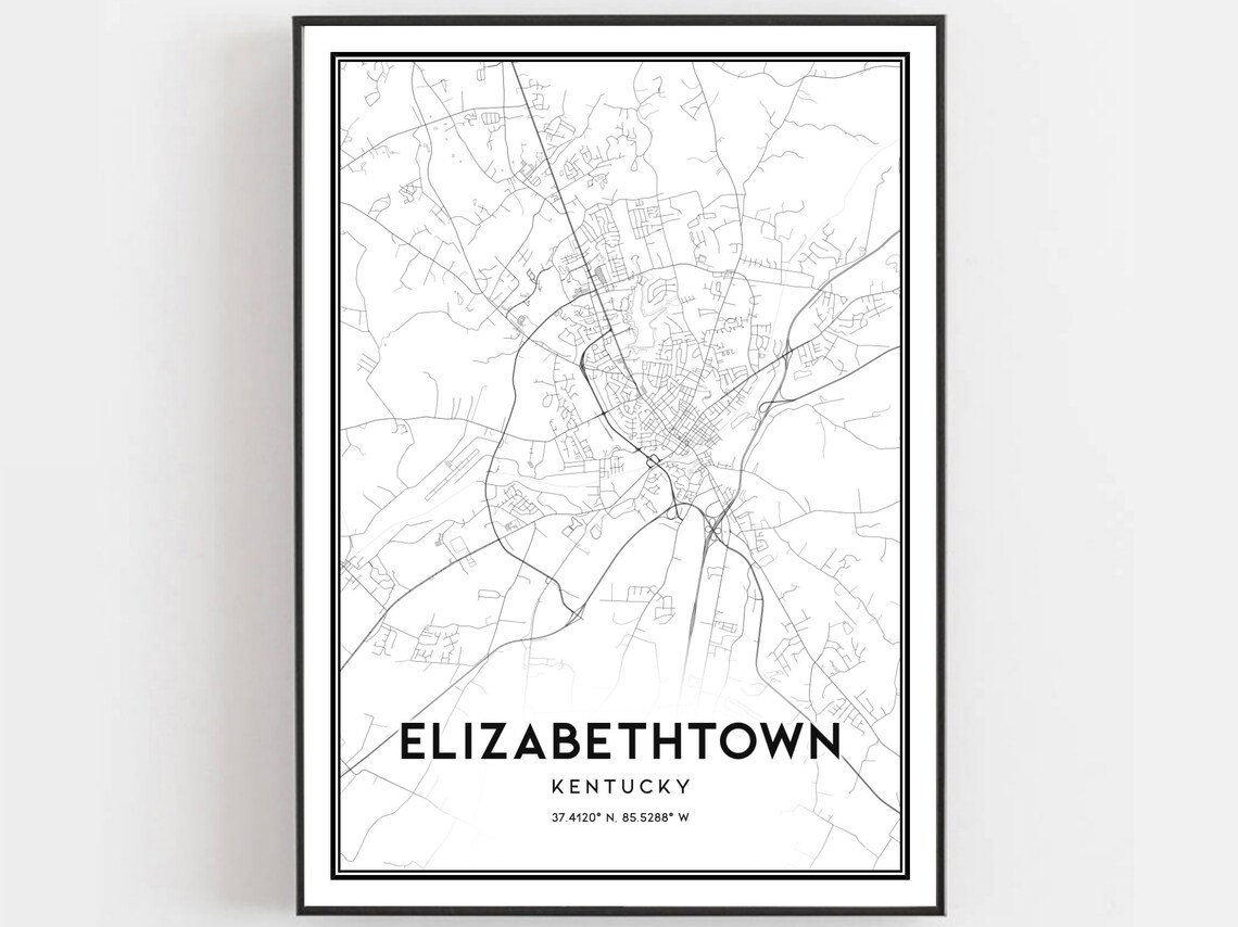 Elizabethtown Map Print Elizabethtown Map Poster Wall Art Ky Etsy