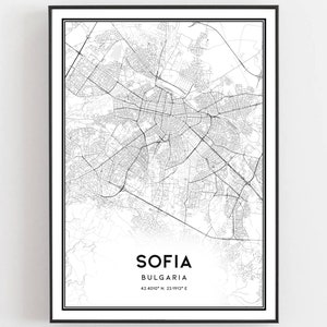 Sofia Karte Druck, Sofia Karte Poster Wandkunst, Sofia Stadt karte, Sofia Print Straßenkarte Dekor, Straßenkarte Geschenk, B234