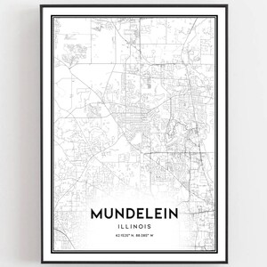 Mundelein Karte Druck, Mundelein Karte Poster Wandkunst, Il Stadt karte, Illinois Print Straßenkarte Dekor, Straßen karte Geschenk
