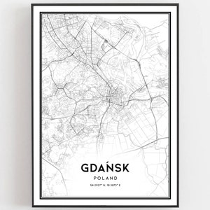 Danzig Karte Druck, Gdainski Karte Poster Wandkunst, Gdainski Stadtplan, Gdainski Druck Straßenkarte Dekor, Straßenkarte Geschenk, B327
