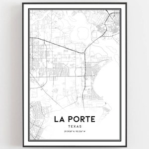 La Porte Map Print, La Porte Map Poster Wall Art, Tx City Map, Texas Print Street Map Decor, Road Map Gift