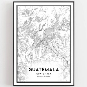 Impressão do mapa da Guatemala, arte da parede do mapa do mapa da Guatemala, mapa da cidade da Guatemala, decoração do mapa de rua da Guatemala, presente do mapa de estrada