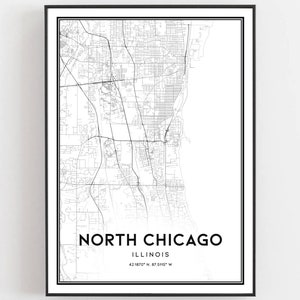 Noord-Chicago Kaart Afdrukken, Noord-Chicago Kaart Poster Wall Art, Il Stadsplattegrond, Illinois Print Stratenplan Decor, Wegenkaart Cadeau, B1916