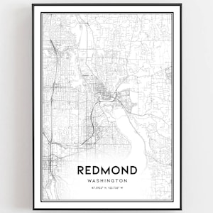 Redmond Karte Druck, Redmond Karte Poster Wandkunst, Wa Stadt karte, Washington Print Straßenkarte Dekor, Straßen karte Geschenk, B1205
