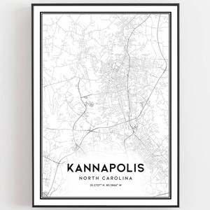 Kannapolis Karte Druck, Kannapolis Karte Poster Wandkunst, Nc Stadt karte, North Carolina Print Straßenkarte Dekor, Straßen karte Geschenk, B1438