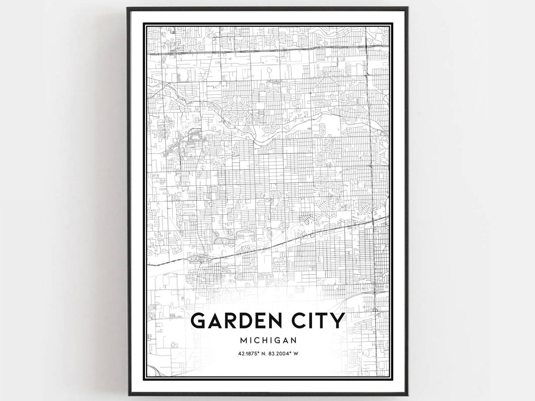 Garden City Map Print, Garden City Map Poster Wall Art, Mi City Map