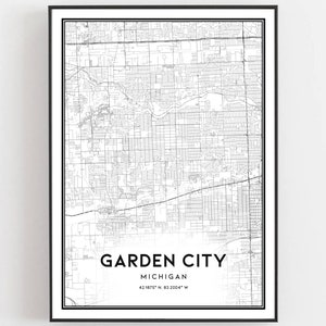 Garten Stadt Karte Druck, Garten Stadt Karte Poster Wandkunst, Mi Stadt Karte, Michigan Print Straßenkarte Dekor, Straßen karte Geschenk, B2051