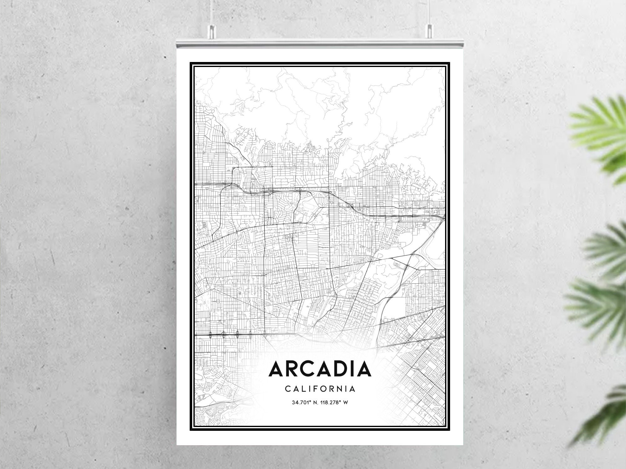 Arcadia Map Print Arcadia Map Poster Wall Art Ca City Map Etsy