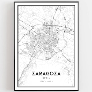 Zaragoza Karte Druck, Zaragoza Karte Poster Wandkunst, Zaragoza Stadt karte, Zaragoza Druck Straßenkarte Dekor, Straßen karte Geschenk, B346