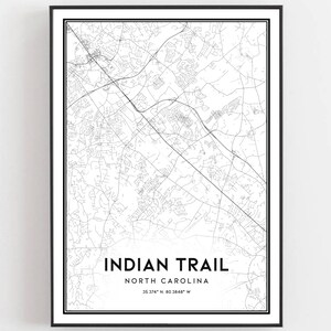 Indian Trail Map Print, Indian Trail Map Poster Wall Art, Nc Stadt karte, North Carolina Print Straßenkarte Dekor, Road Map Geschenk, B1656
