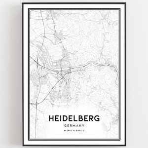 Heidelberg Kaart Afdrukken, Heidelberg Kaart Poster Wall Art, Heidelberg Stadsplattegrond, Heidelberg Print Stratenplan Decor, Wegenkaart Cadeau