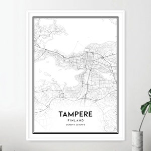 Tampere Map Print, Tampere Map Poster Wall Art, Tampere City Map, Tampere Print Street Map Decor, Road Map Gift, B546 image 2