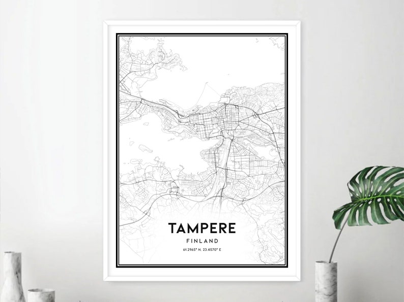 Tampere Map Print, Tampere Map Poster Wall Art, Tampere City Map, Tampere Print Street Map Decor, Road Map Gift, B546 image 2