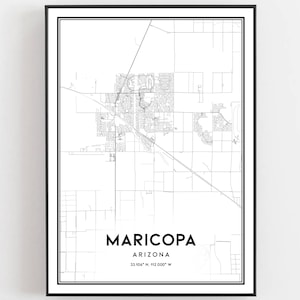 Maricopa Kaart Afdrukken, Maricopa Kaart Poster Wall Art, Az Stadsplattegrond, Arizona Print Stratenplan Decor, Wegenkaart Cadeau, B1478