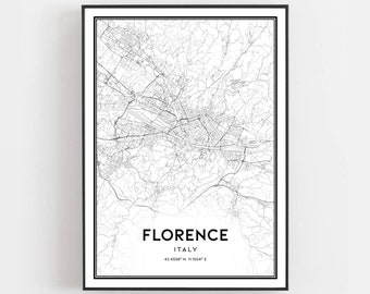 Florence Map Print, Florence Map Poster Wall Art, Florence  City Map, Florence Print Street Map Decor, Road Map Gift, B194