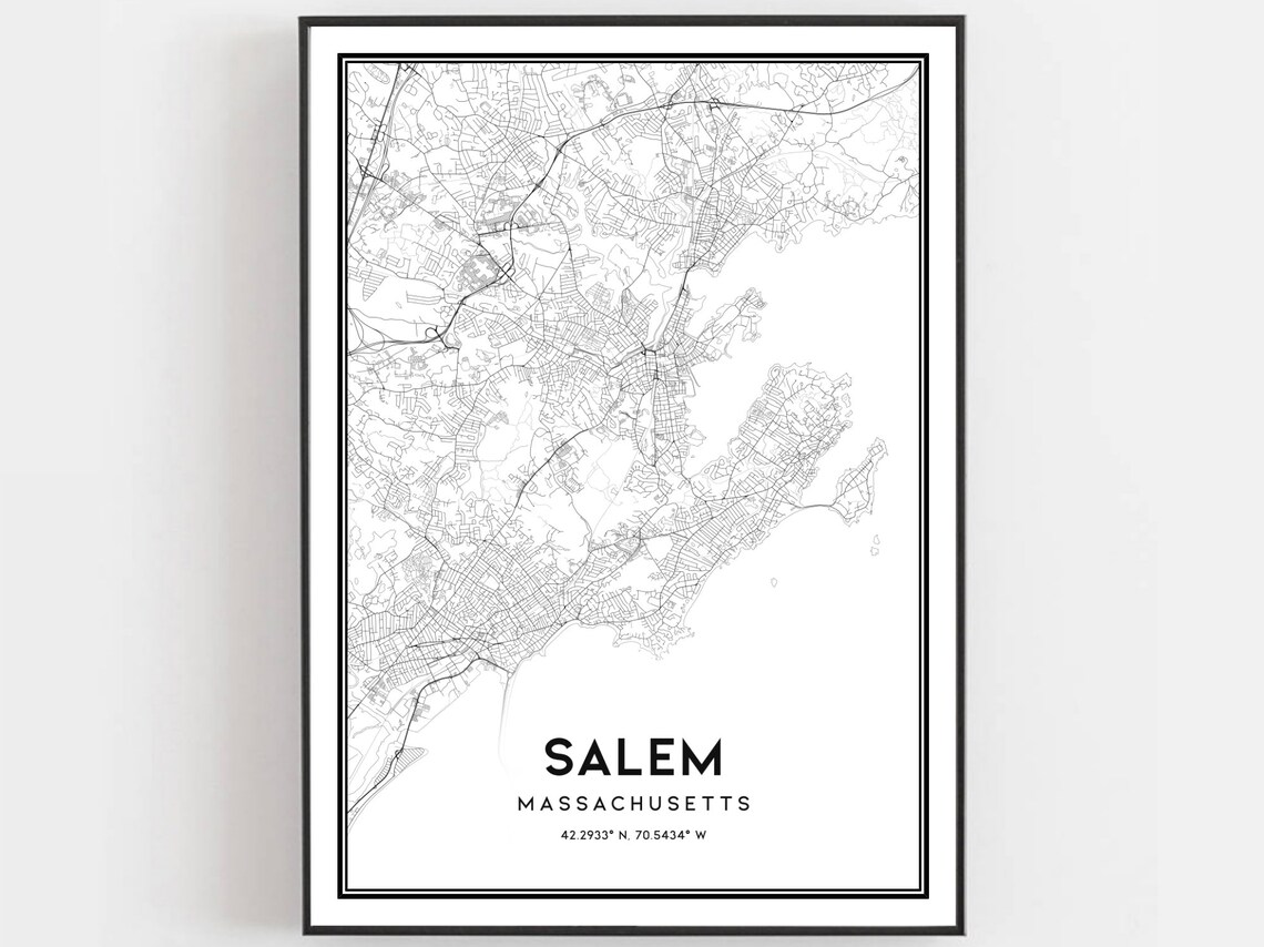 Salem Map Print Salem Map Poster Wall Art Ma City Map | Etsy