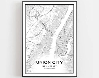 Union City Map Print, Union City Map Poster Wall Art, Nj  City Map, New Jersey Print Street Map Decor, Road Map Gift, B1116