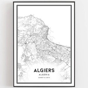 Algiers Kaart Print, Algiers Kaart Poster Wall Art, Algiers Stadsplattegrond, Algiers Print Street Map Decor, Road Map Gift, B84