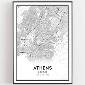 Athens Map Print, Athens Map Poster Wall Art, Athens City Map, Athens Print Street Map Decor, Road Map Gift, B89