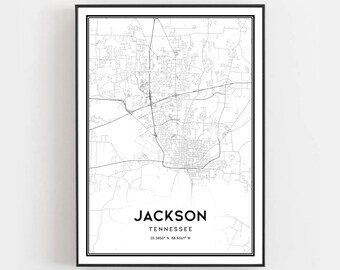 Jackson Map Print, Jackson Map Poster Wall Art, Tn  City Map, Tennessee Print Street Map Decor, Road Map Gift, B1071