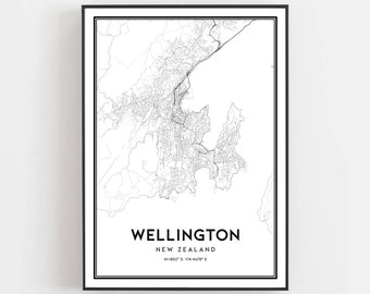 Wellington Map Print, Wellington Map Poster Wall Art, Wellington  City Map, Wellington Print Street Map Decor, Road Map Gift
