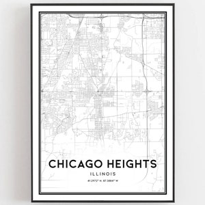 Chicago Heights Map Print, Chicago Heights Map Poster Wall Art, Il City Map, Illinois Print Street Map Decor, Road Map Gift