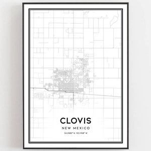 Clovis Map Print, Clovis Map Poster Wall Art, Nm City Map, New Mexico Print Street Map Decor, Road Map Gift, B1524
