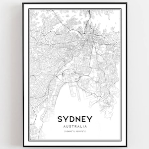 Sydney Kaart Afdrukken, Sydney Kaart Poster Wall Art, Sydney Stadsplattegrond, Sydney Print Stratenplan Decor, Wegenkaart Cadeau, B55