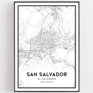 San Salvador Karte Druck, San Salvador Karte Poster Wandkunst, San Salvador Stadt karte, San Salvador Print Straßenkarte Dekor, Straßen karte Geschenk, B207