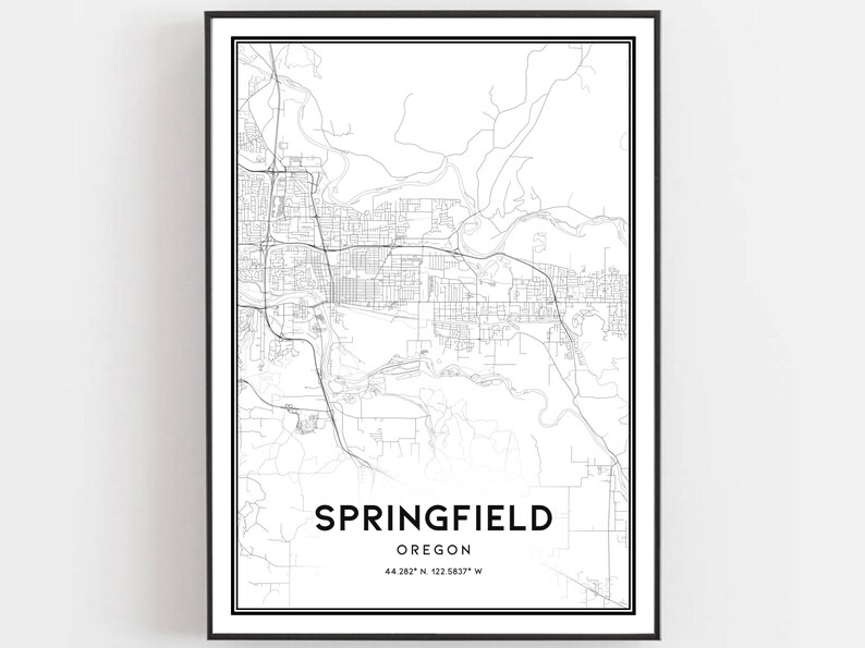 Springfield Map Print, Springfield Map Poster Wall Art, or City Map ...