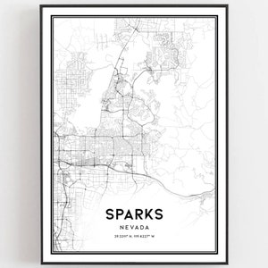 Sparks Kaart Afdrukken, Sparks Kaart Poster Wall Art, Nv Stadsplattegrond, Nevada Print Street Map Decor, Road Map Gift, B877