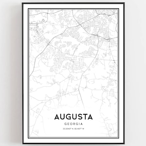 Augusta Kaart Afdrukken, Augusta Kaart Poster Wall Art, Ga Stadsplattegrond, Georgië Print Stratenplan Decor, Wegenkaart Cadeau, B443