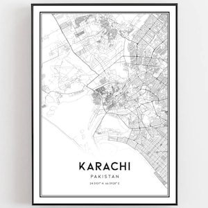 Karachi Kaart Afdrukken, Karachi Kaart Poster Wall Art, Karachi Stadsplattegrond, Karachi Print Stratenplan Decor, Wegenkaart Cadeau
