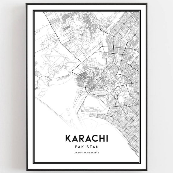 Karachi Map Print, Karachi Map Poster Wall Art, Karachi  City Map, Karachi Print Street Map Decor, Road Map Gift