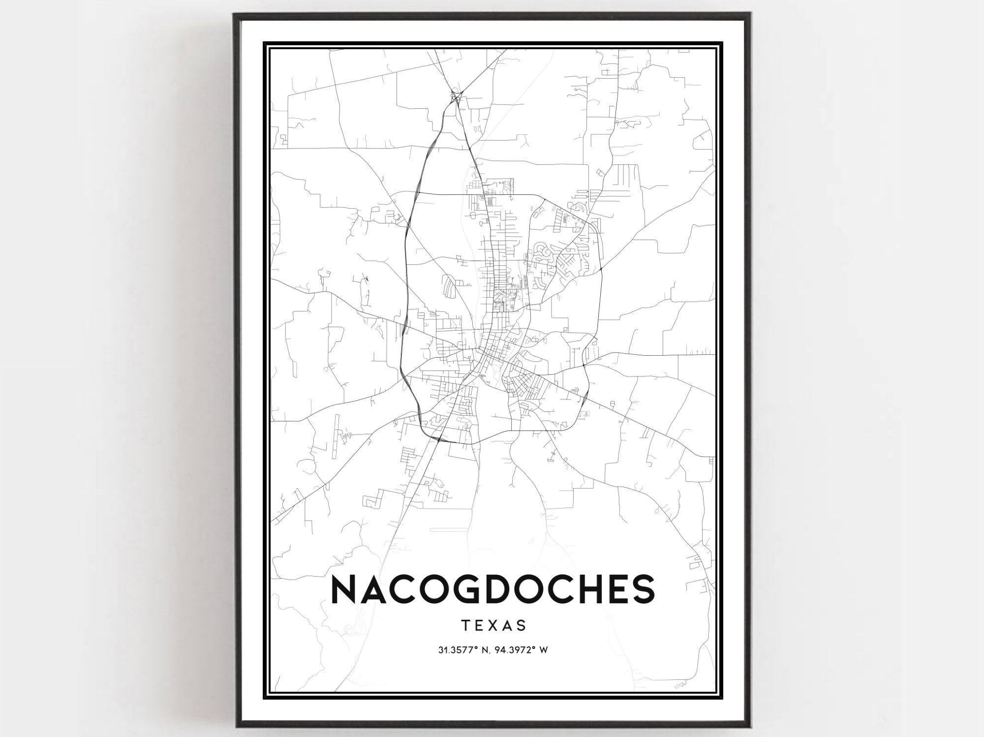 Nacogdoches Map Print Nacogdoches Map Poster Wall Art Tx Etsy