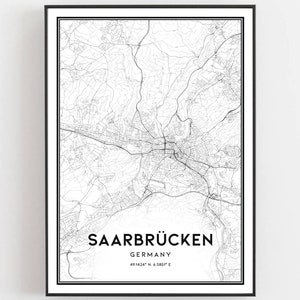 Saar Karte Druck, Saar Karte Poster Wandkunst, Saar Stadtplan, Saarbrücken Print Straßenkarte Dekor, Straßenkarte Geschenk, B319